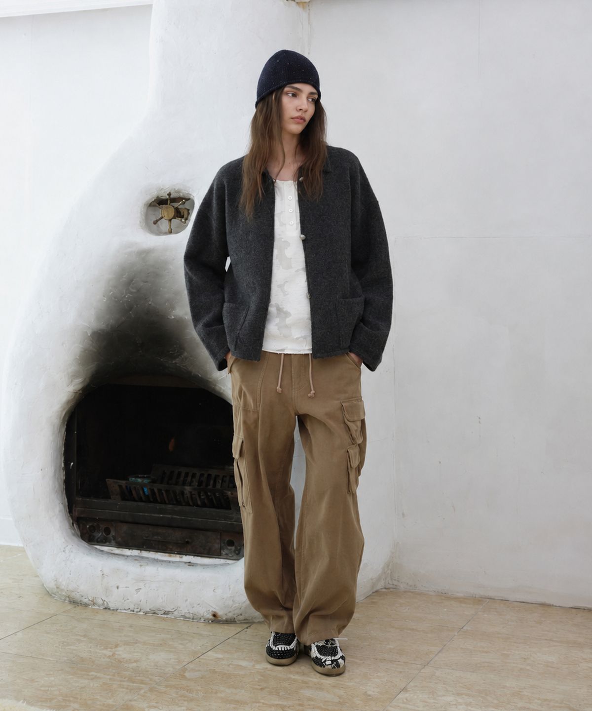 프리터(FRITUR) Saddle Alpaca Cardigan Charcoal_F263KN09