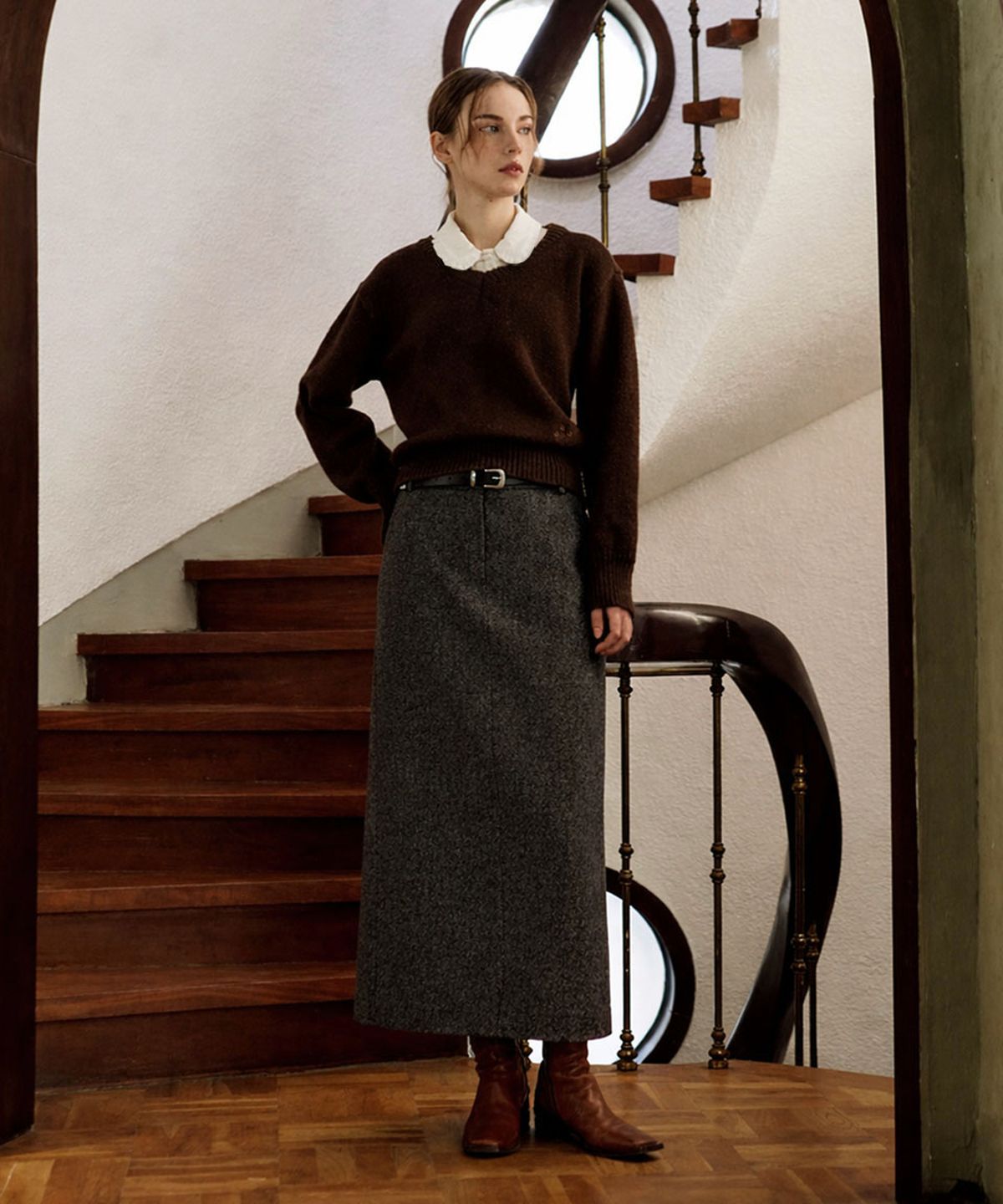 프리터(FRITUR) Mori V-neck Knit Brown_F263KN05