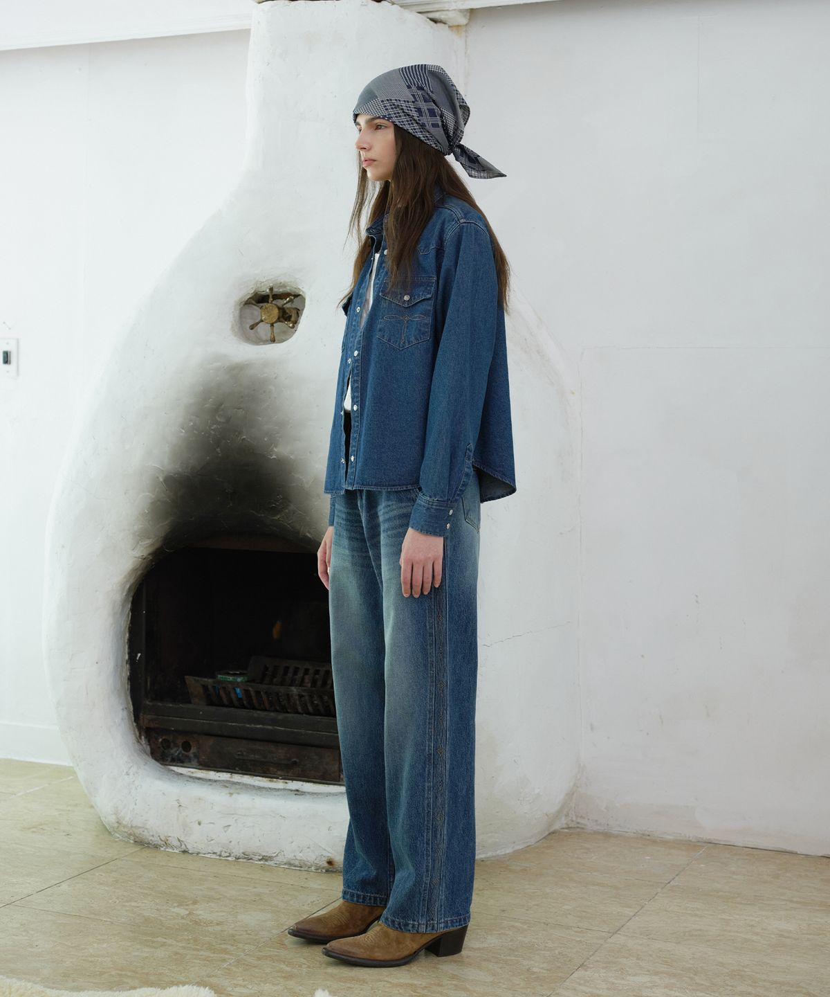 프리터(FRITUR) Boho-Side Embroidered Denim Blue_F263DE04