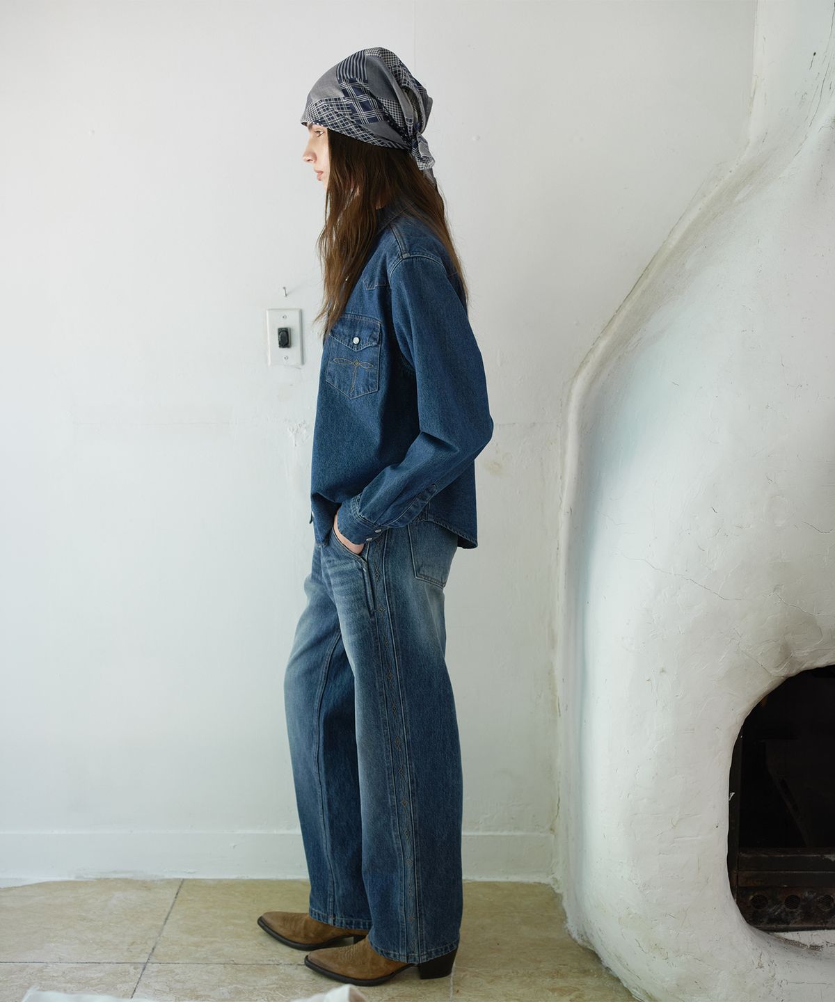 프리터(FRITUR) Boho-Side Embroidered Denim Blue_F263DE04