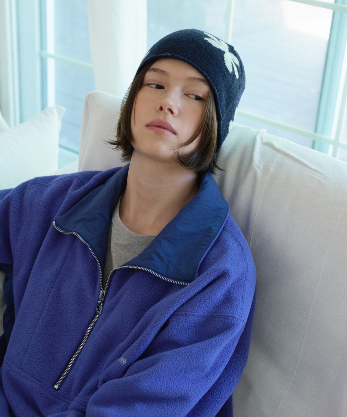프리터(FRITUR) Daisy Rollup Beanie Navy_F263HT12