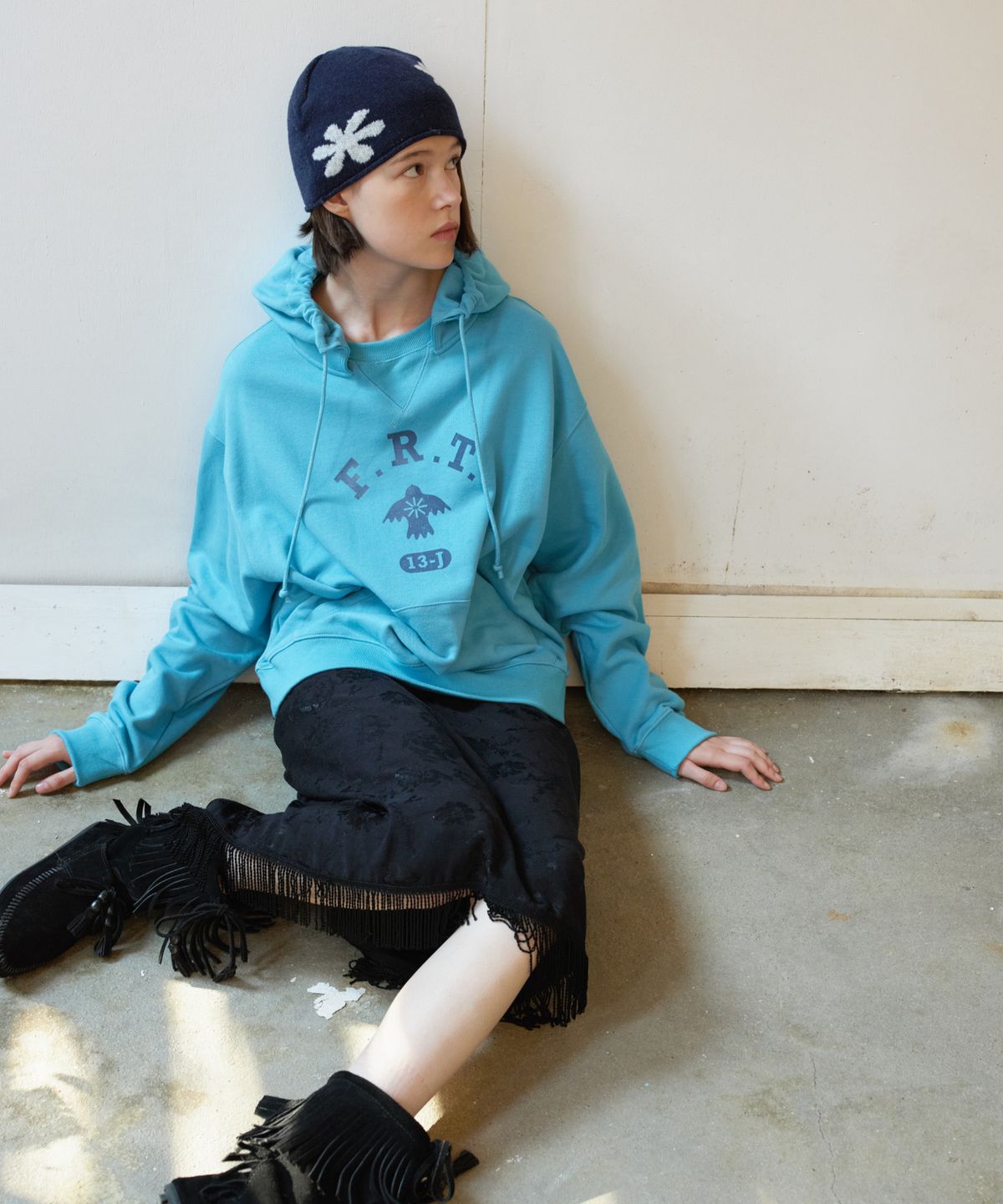 프리터(FRITUR) Daisy Rollup Beanie Navy_F263HT12