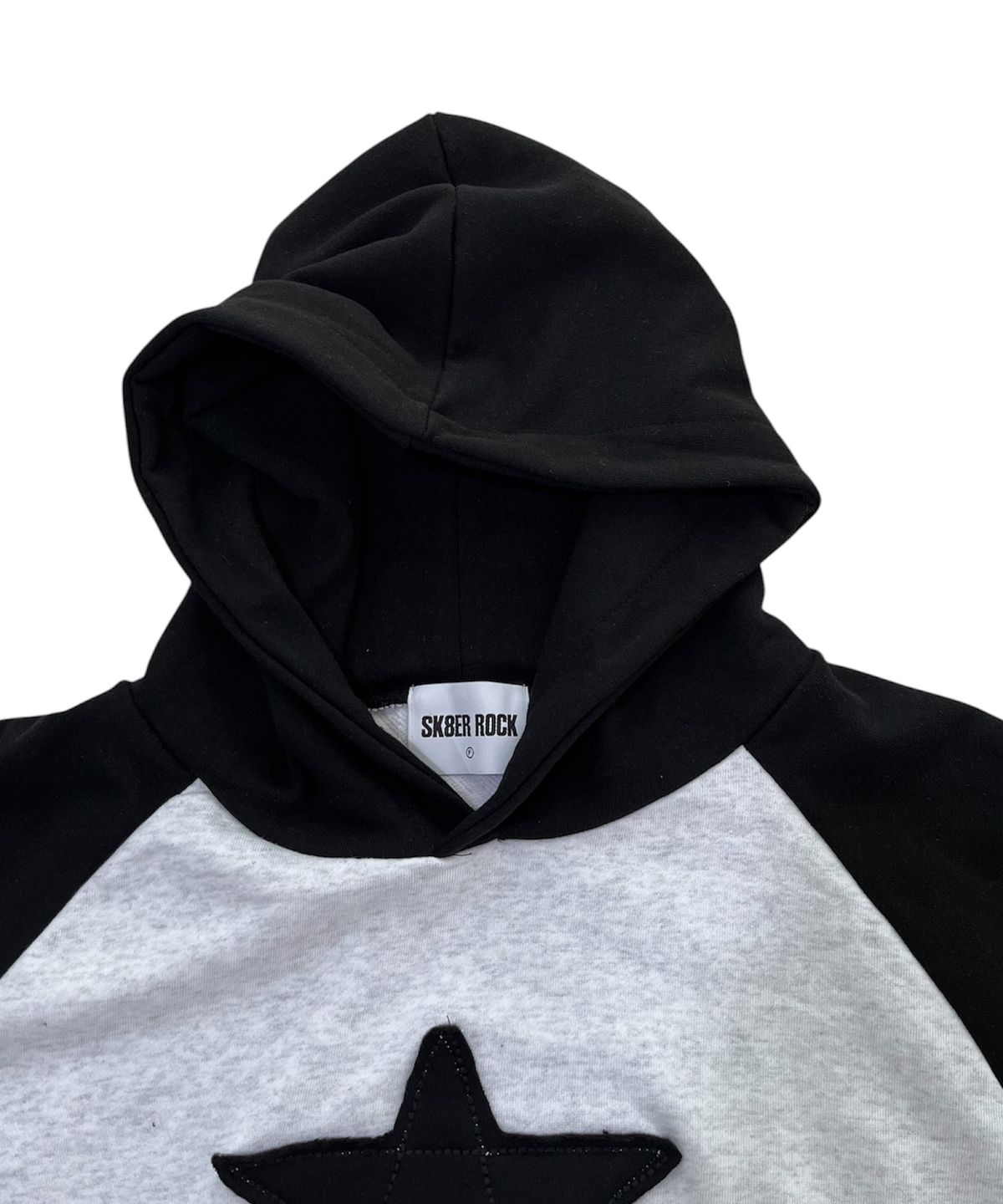 스케이터락(SK8ER ROCK) Star Patchwork Hoodie (white melange*black)