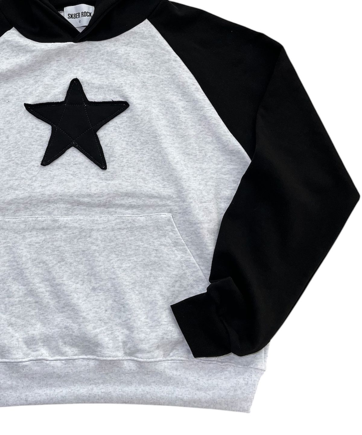 스케이터락(SK8ER ROCK) Star Patchwork Hoodie (white melange*black)