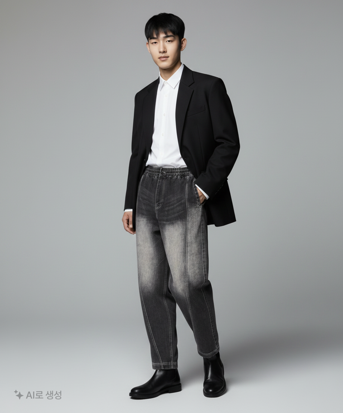 메종미네드(MAISON MINED) CURVED LINE STRING DENIM PANTS BLACK 50