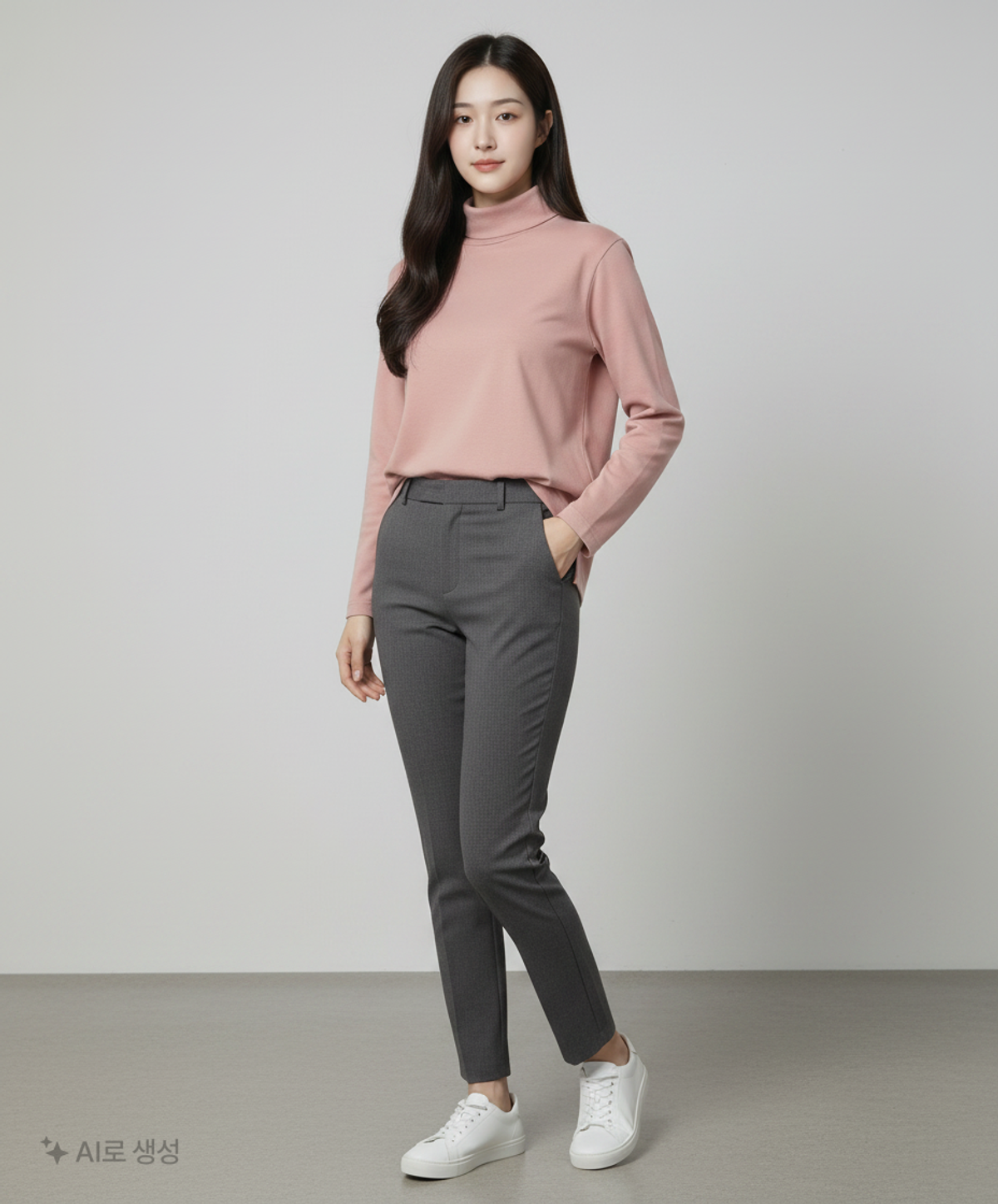 무신사 스탠다드(MUSINSA STANDARD) 폰테 터틀 넥 긴소매 티셔츠 [스모크 핑크] M