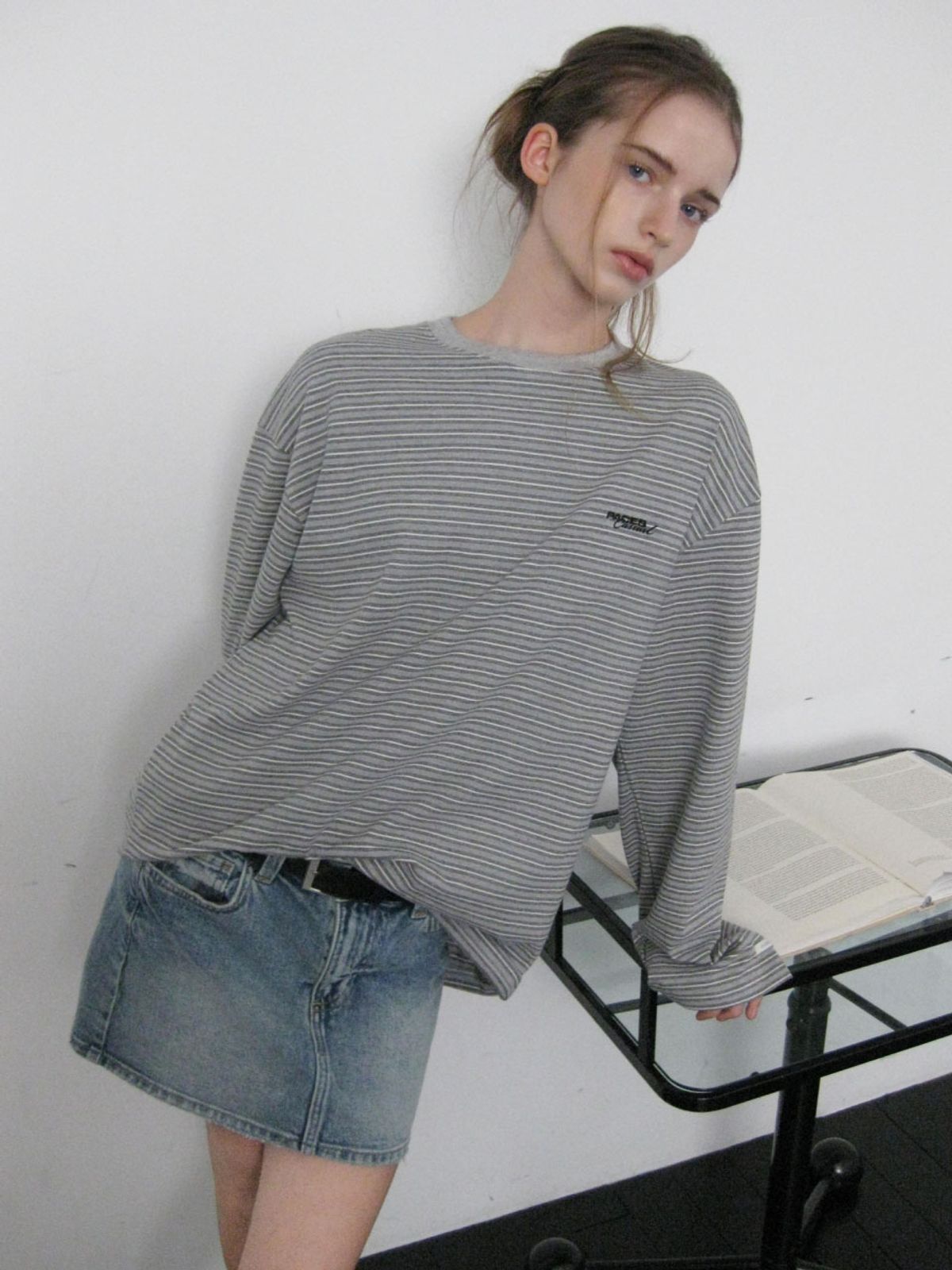 웨이브유니온(WAVE UNION) Stripe Oversized Longsleeve T-shirt Charcoal