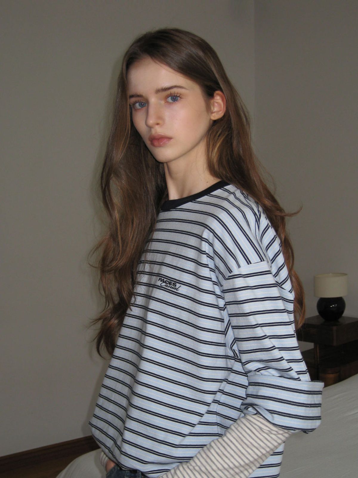 웨이브유니온(WAVE UNION) Stripe Oversized Longsleeve T-shirt Light blue