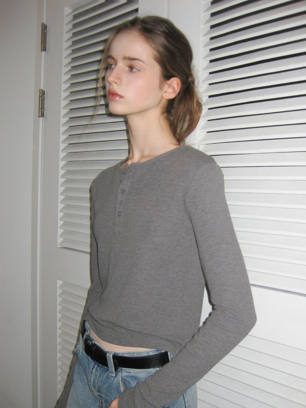 웨이브유니온(WAVE UNION) Soft rib Henley Longsleeve Top Heather dark gray