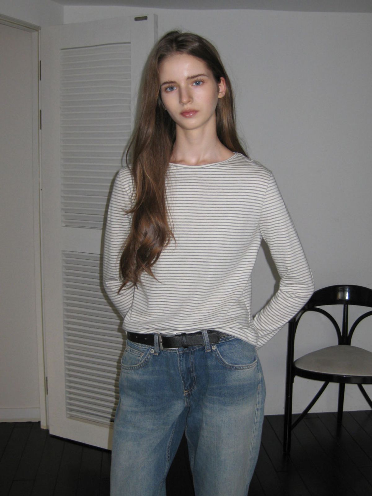 웨이브유니온(WAVE UNION) Stripe Slim Fit Longsleeve T-shirt Ivory Heather gray