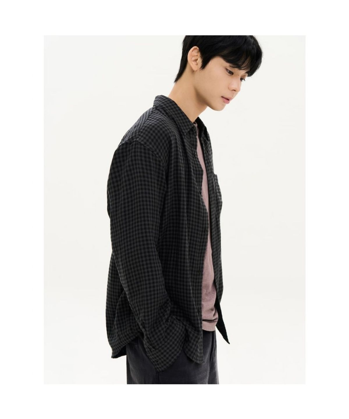 에잇세컨즈(8SECONDS) 더블거즈 깅엄 체크 오버핏 셔츠  블랙