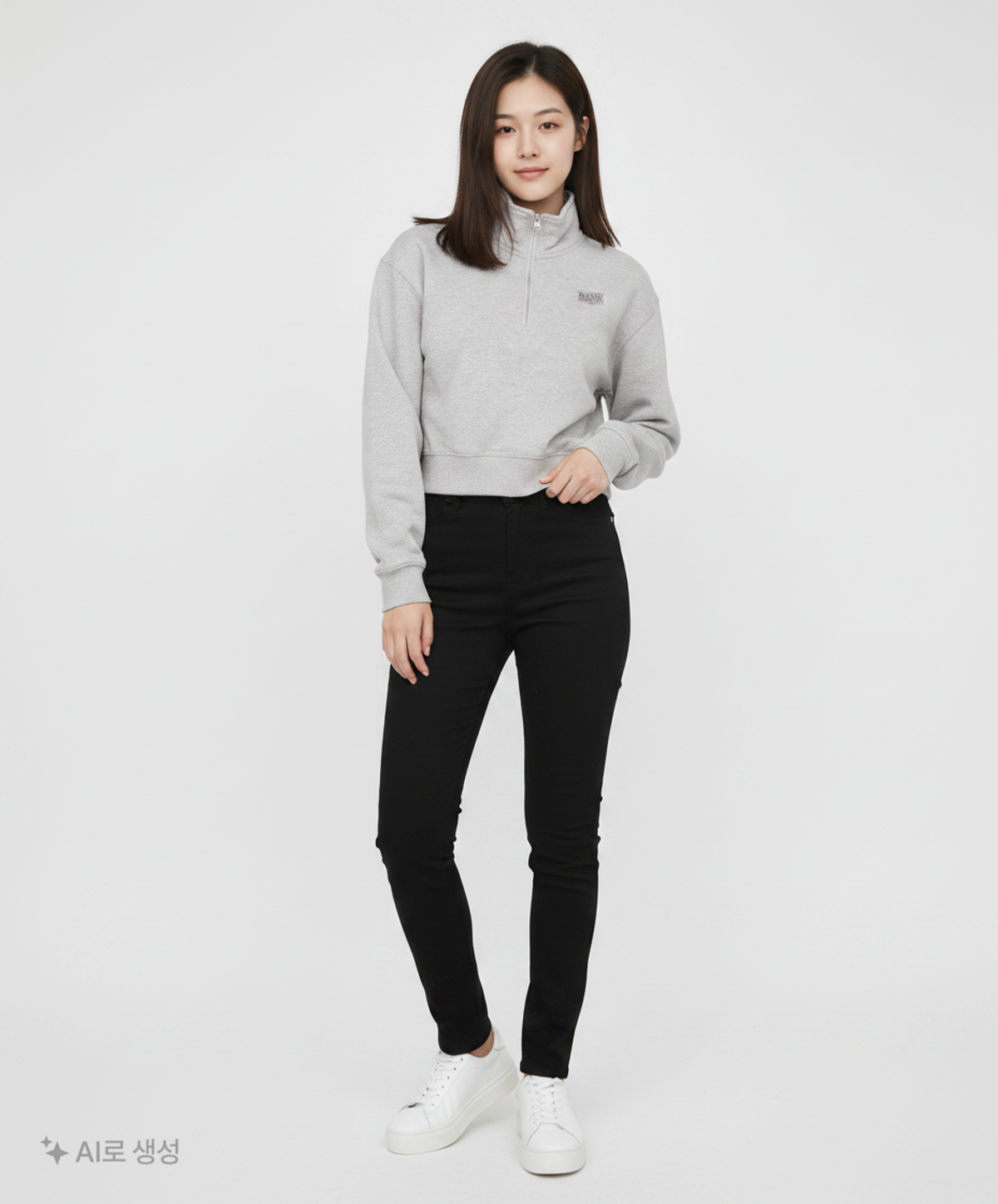마리떼 프랑소와 저버(MARITHÉ + FRANҪOIS GIRBAUD) W SMALL CLASSIC LOGO HALF ZIPUP CROP SWEATSHIRT heather gray M