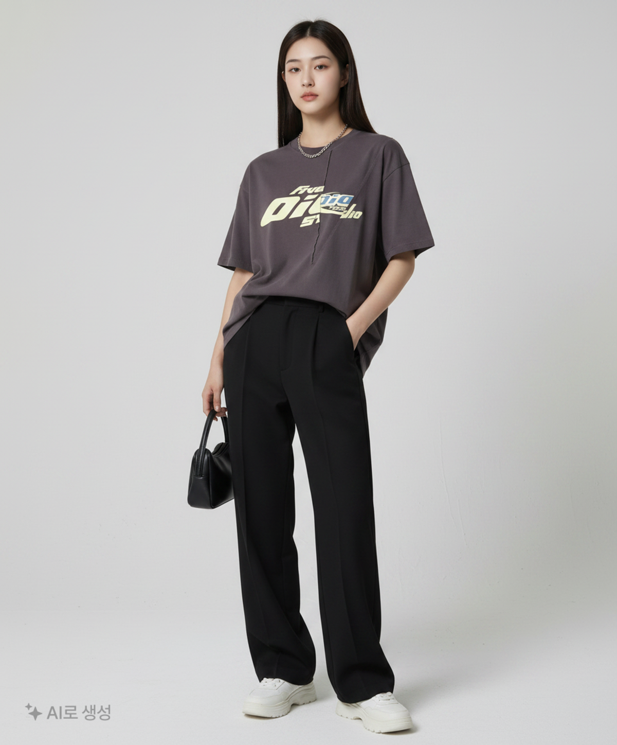 오아이오아이 컬렉션(OIOI COLLECTION) MIXED LOGO T-SHIRT [CHARCOAL] FREE