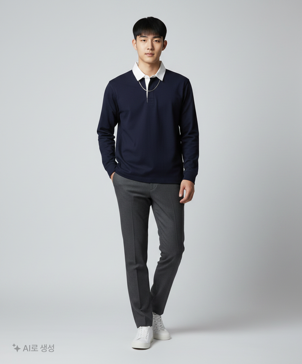 멜란지 마스터(MELANGE MASTER) 오버 핏 럭비 셔츠 [네이비] L