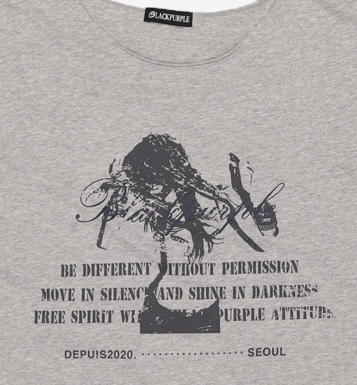 블랙 퍼플(BLACK PURPLE) 뮤즈 오프숄더 반팔티_멜란지 Muse Off-Shoulder Tee_Melange FREE