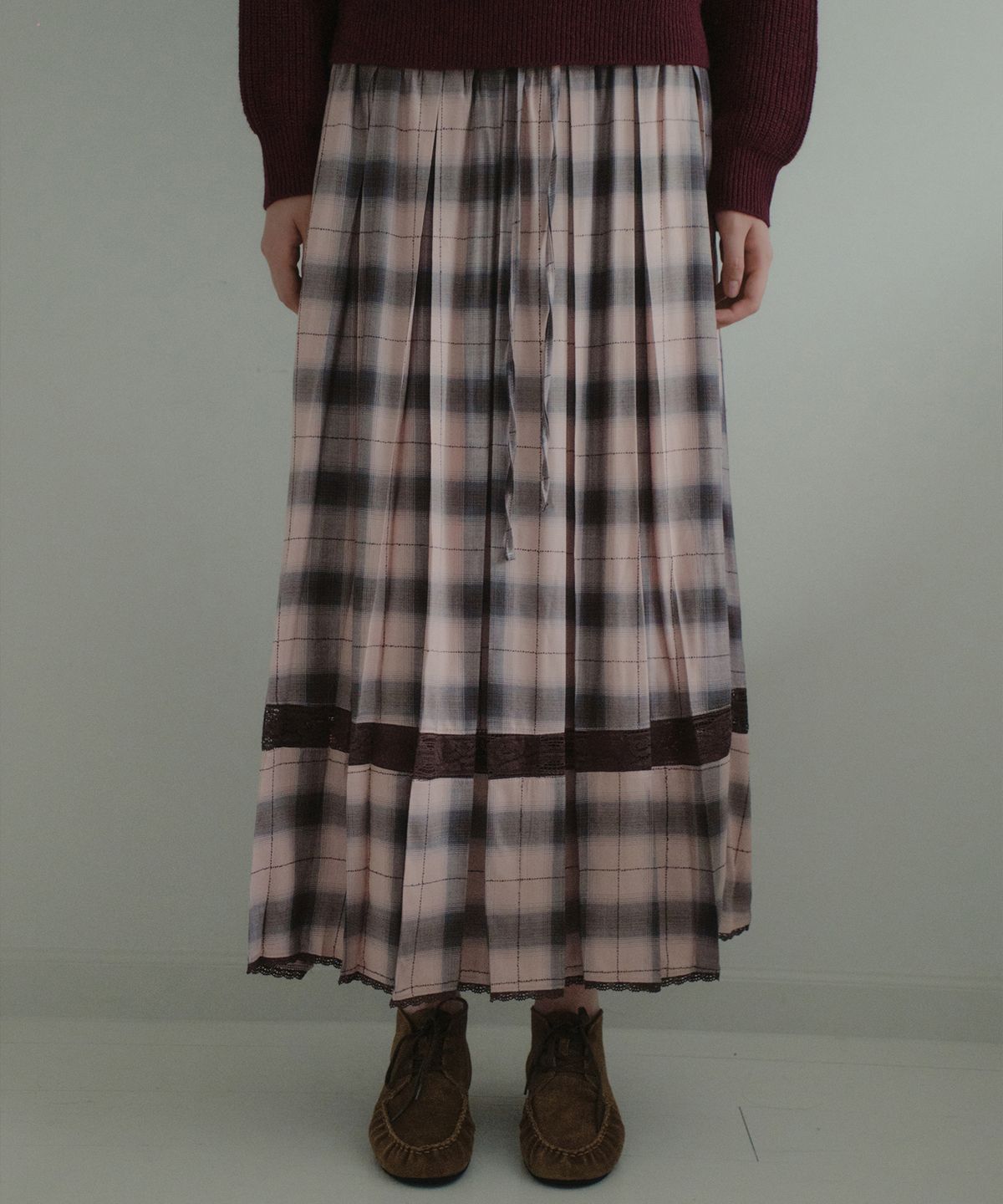 아우어노스텔지아(OURNOSTALGIA) Bonnie Check Pleated Skirt_Pink(OB6SK17)