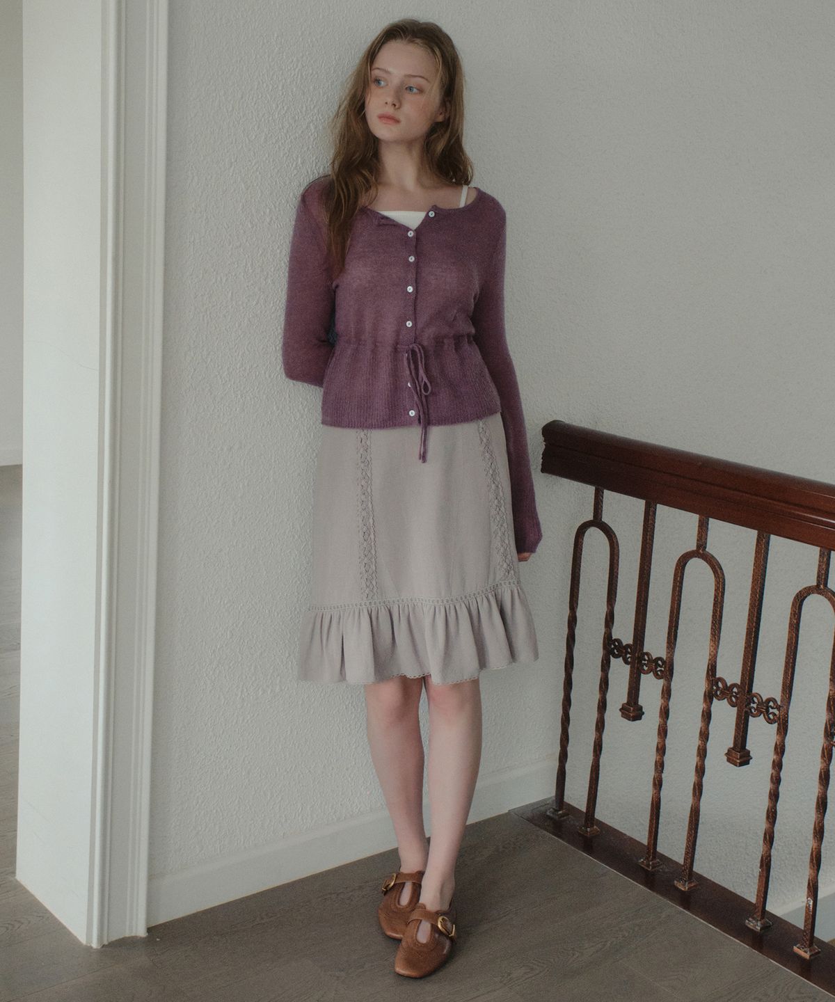 아우어노스텔지아(OURNOSTALGIA) Cottage Lace Midi Skirt_Lavender Gray(OB6SK20)