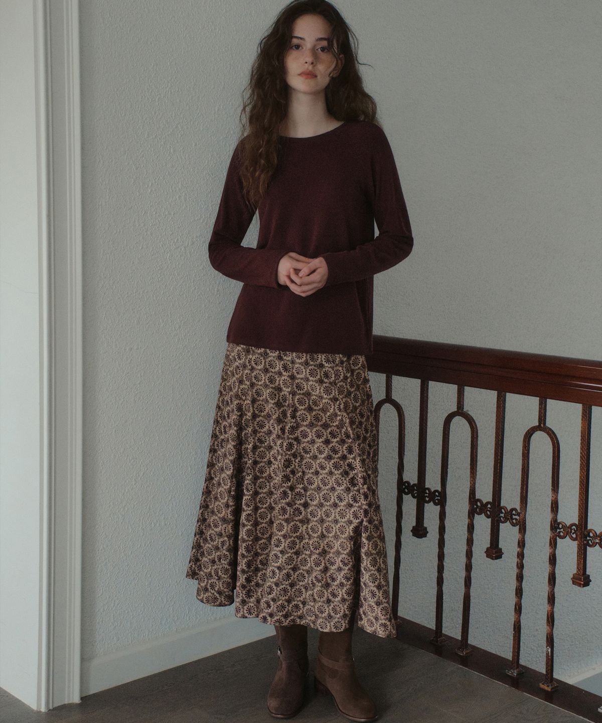 아우어노스텔지아(OURNOSTALGIA) Posy Swing Long Skirt_Brown(OB6SK15)