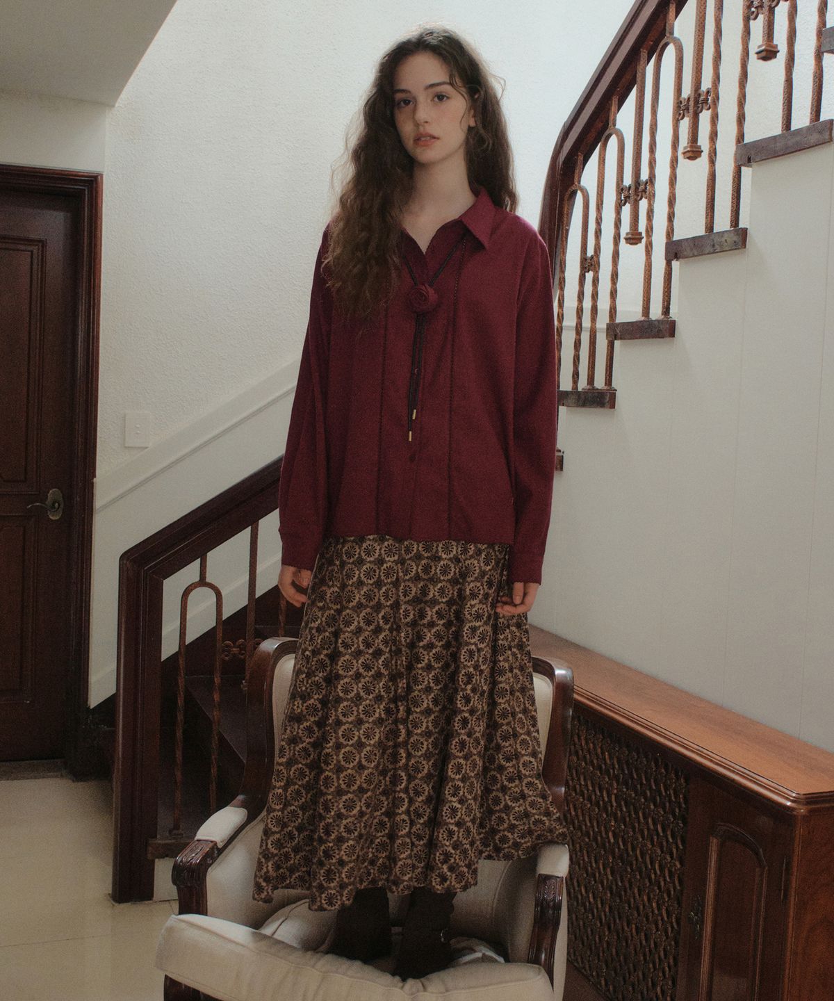 아우어노스텔지아(OURNOSTALGIA) Posy Swing Long Skirt_Brown(OB6SK15)