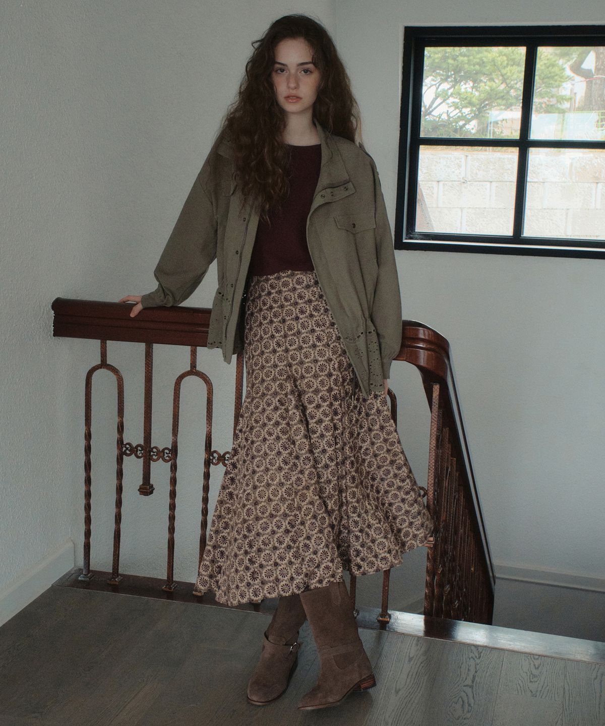 아우어노스텔지아(OURNOSTALGIA) Posy Swing Long Skirt_Brown(OB6SK15)