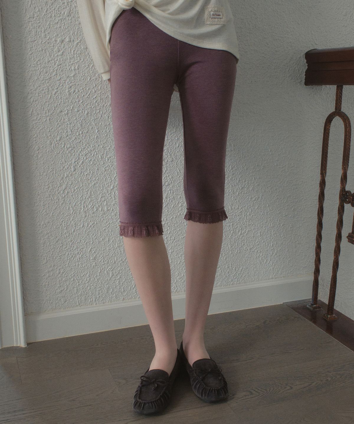 아우어노스텔지아(OURNOSTALGIA) Dew Lace Capri Pants_Vintage Pink(OB6PT08)