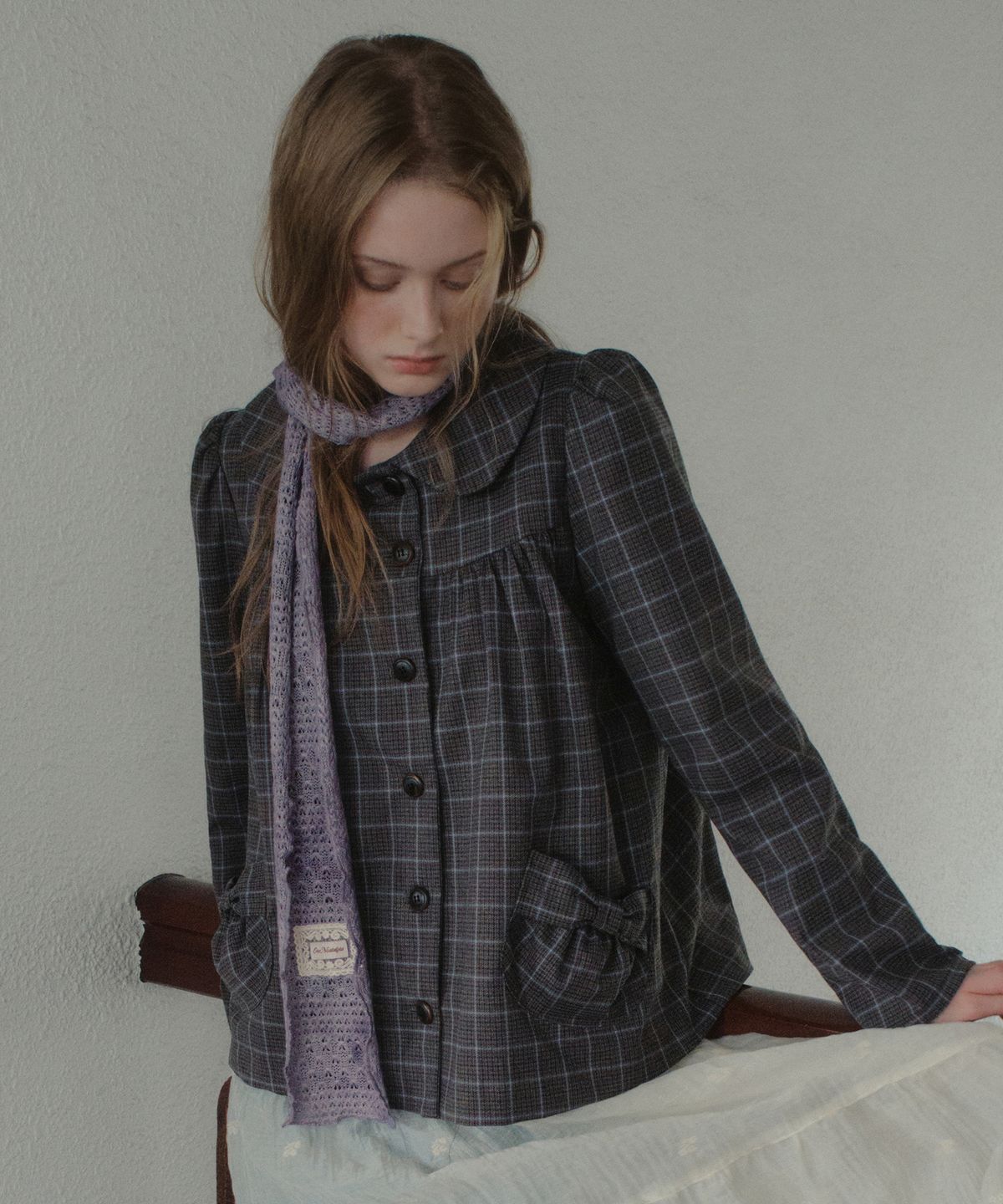 아우어노스텔지아(OURNOSTALGIA) Vintage Washed Knit Muffler_Ash Purple(OB6AC11)