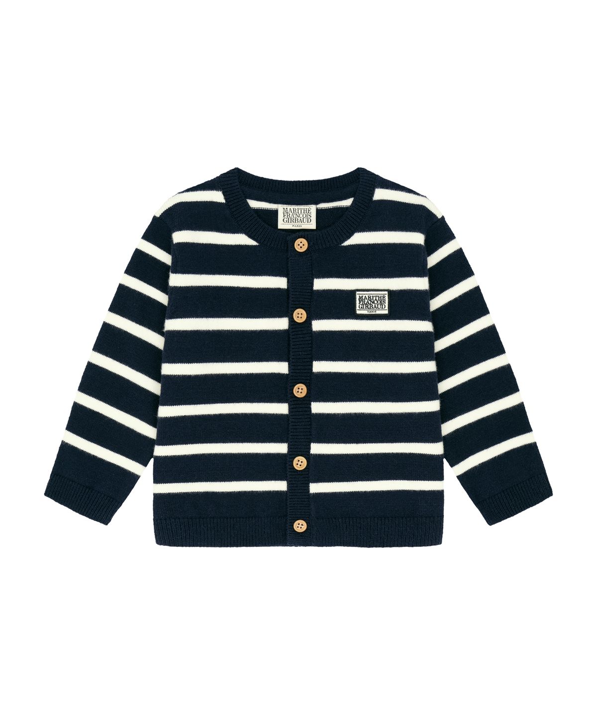 마리떼 키즈(MARITHÉ KIDS) BABY CLASSIC LOGO STRIPE KNIT CARDIGAN navy