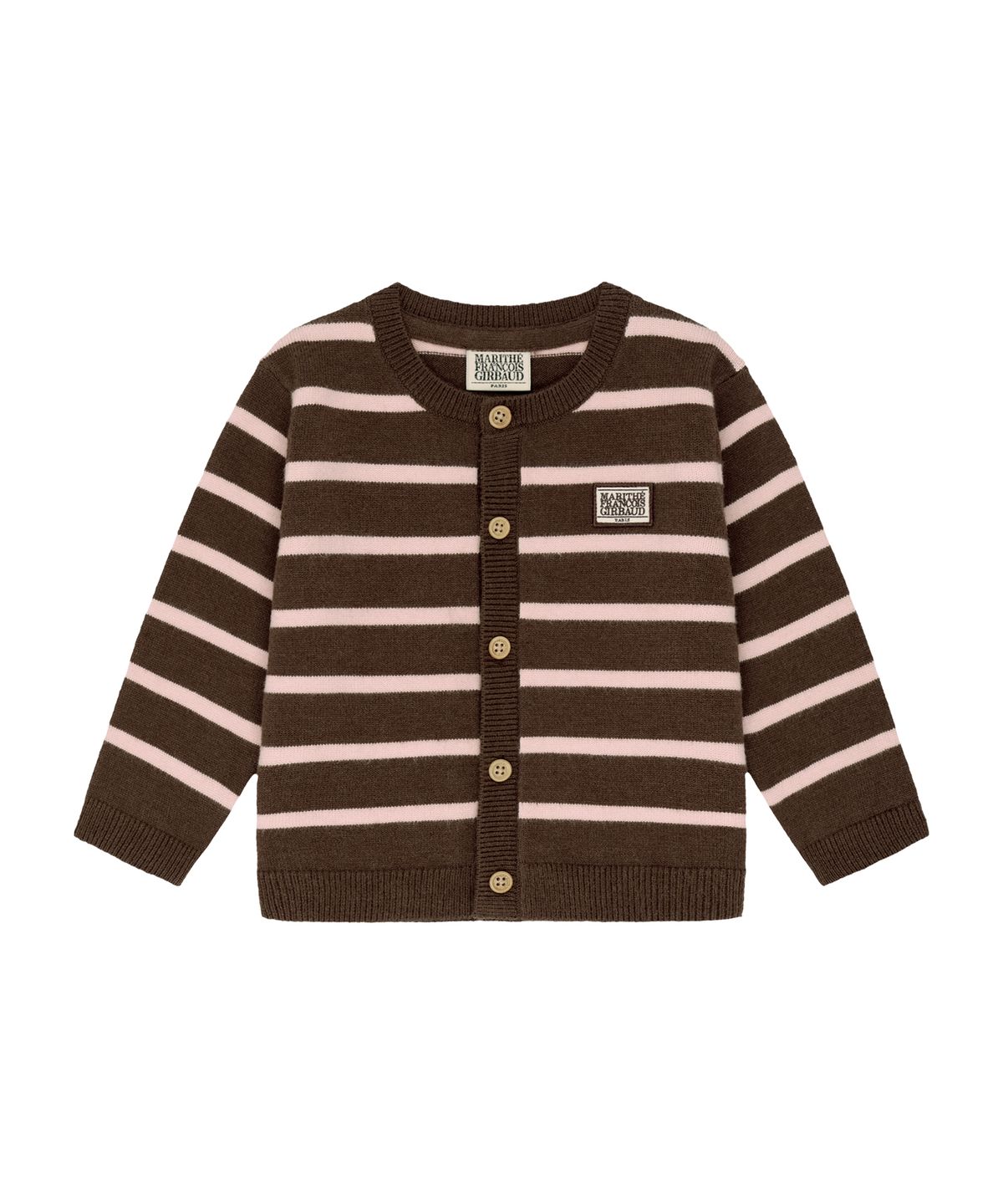 마리떼 키즈(MARITHÉ KIDS) BABY CLASSIC LOGO STRIPE KNIT CARDIGAN brown