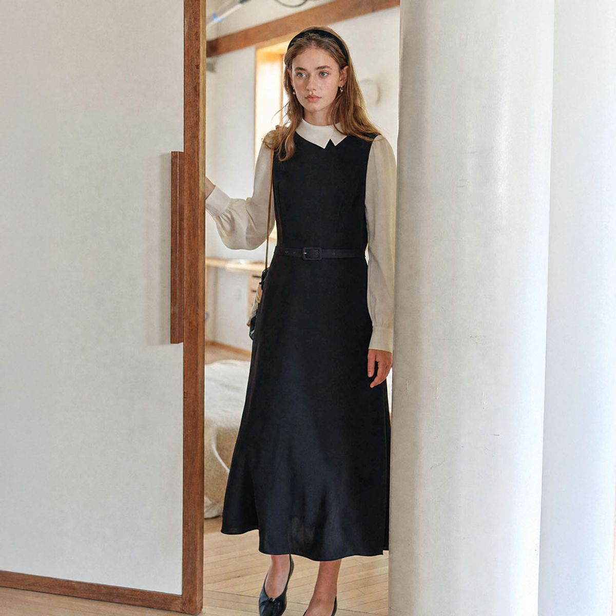 심플레트로(SIMPLE RETRO) SR_Colorblock long-sleeve dress