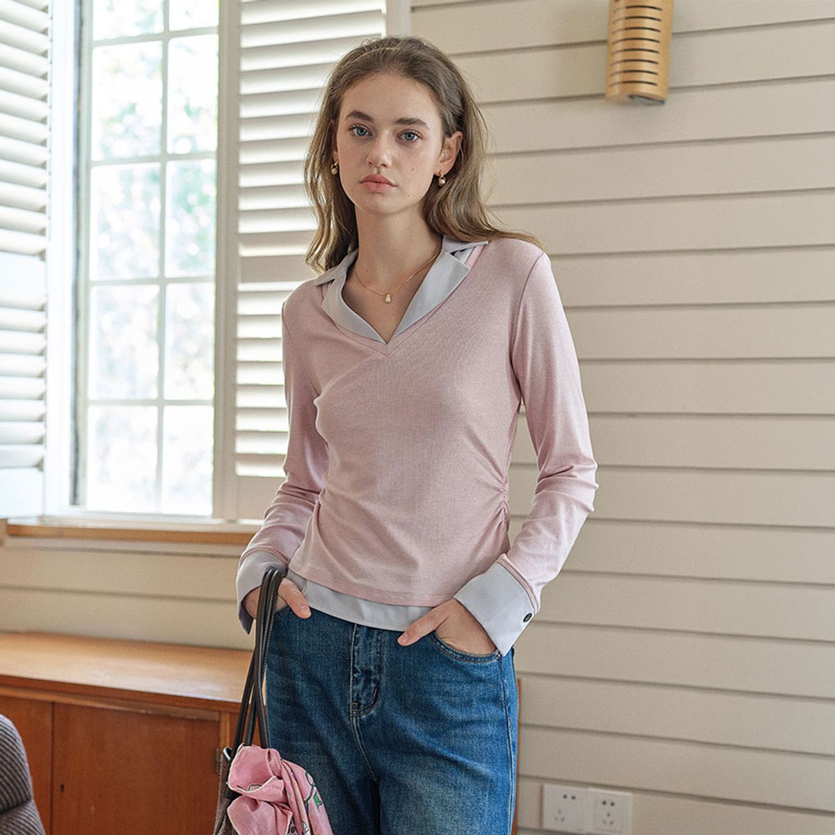 심플레트로(SIMPLE RETRO) SR_Collar commuter top_2color