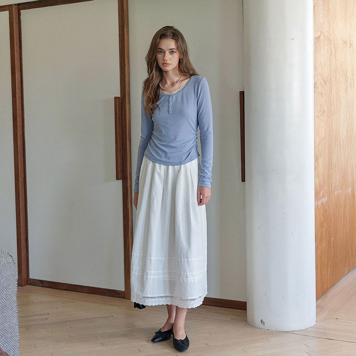 심플레트로(SIMPLE RETRO) SR_Lace slimming knit top