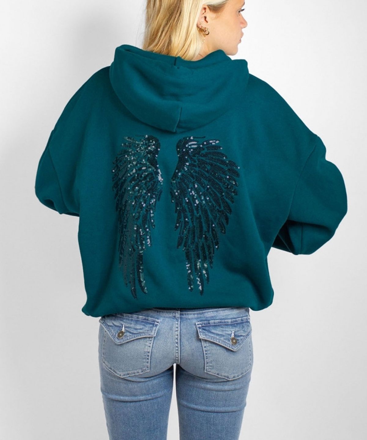 섭듀드(SUBDUED) Sequin Wings Sweatshirt (FORREST GREEN )