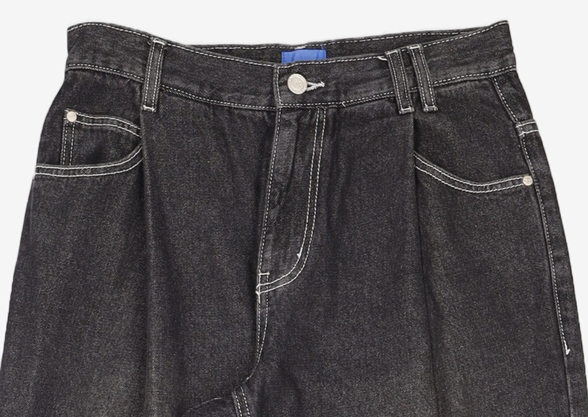 데케트(DECET) Deep Pleats Wide Jeans DCPT030Black 26
