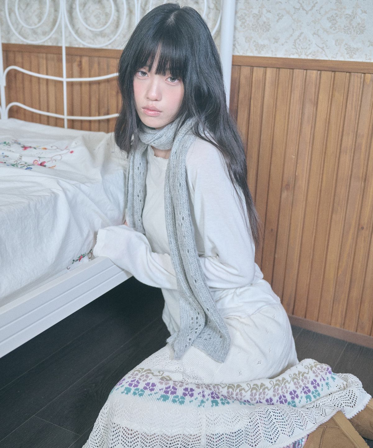 키이비(KIIBI) nostalgic knit muffler grey