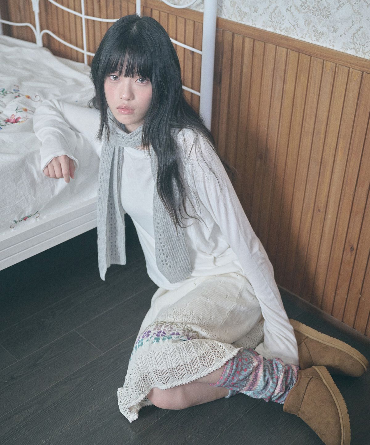 키이비(KIIBI) nostalgic knit muffler grey