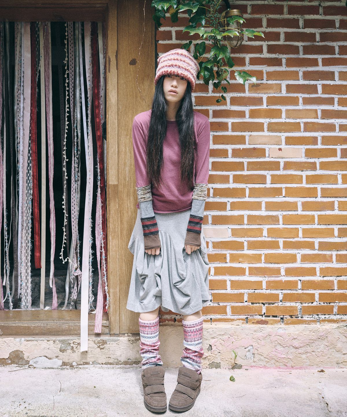 키이비(KIIBI) stripe fur beanie pink