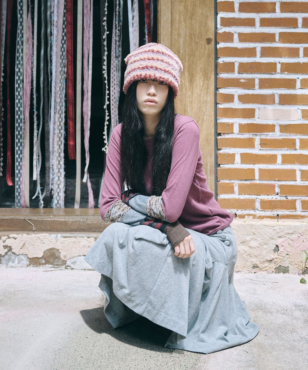 키이비(KIIBI) stripe fur beanie pink