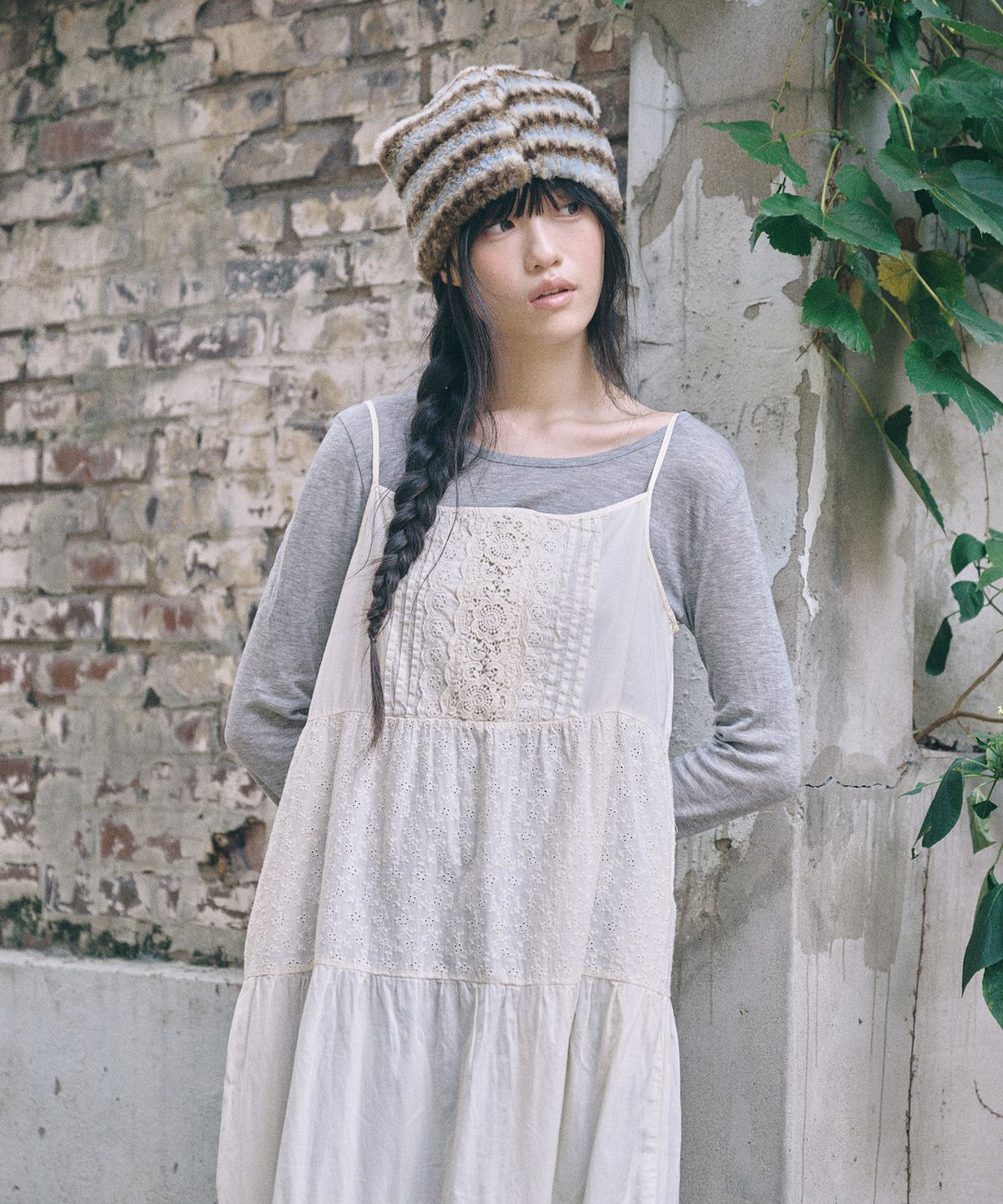 키이비(KIIBI) stripe fur beanie blue