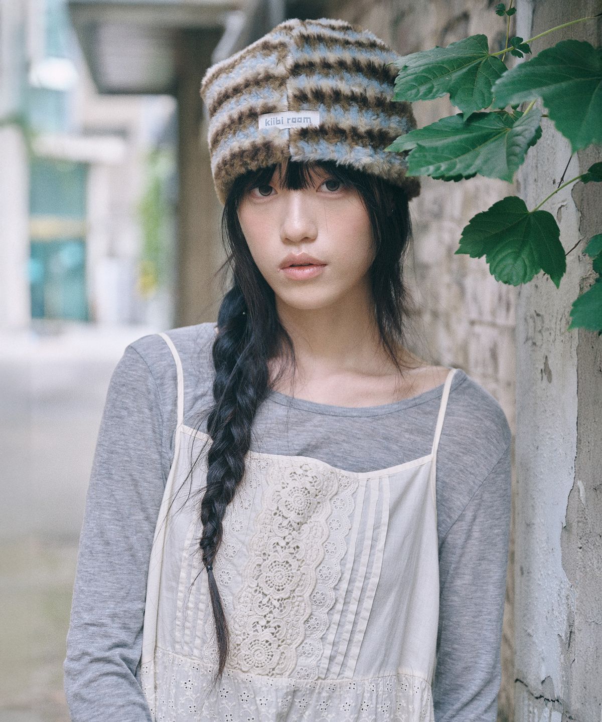 키이비(KIIBI) stripe fur beanie blue