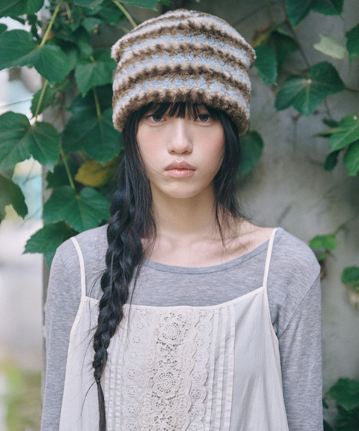 키이비(KIIBI) stripe fur beanie blue