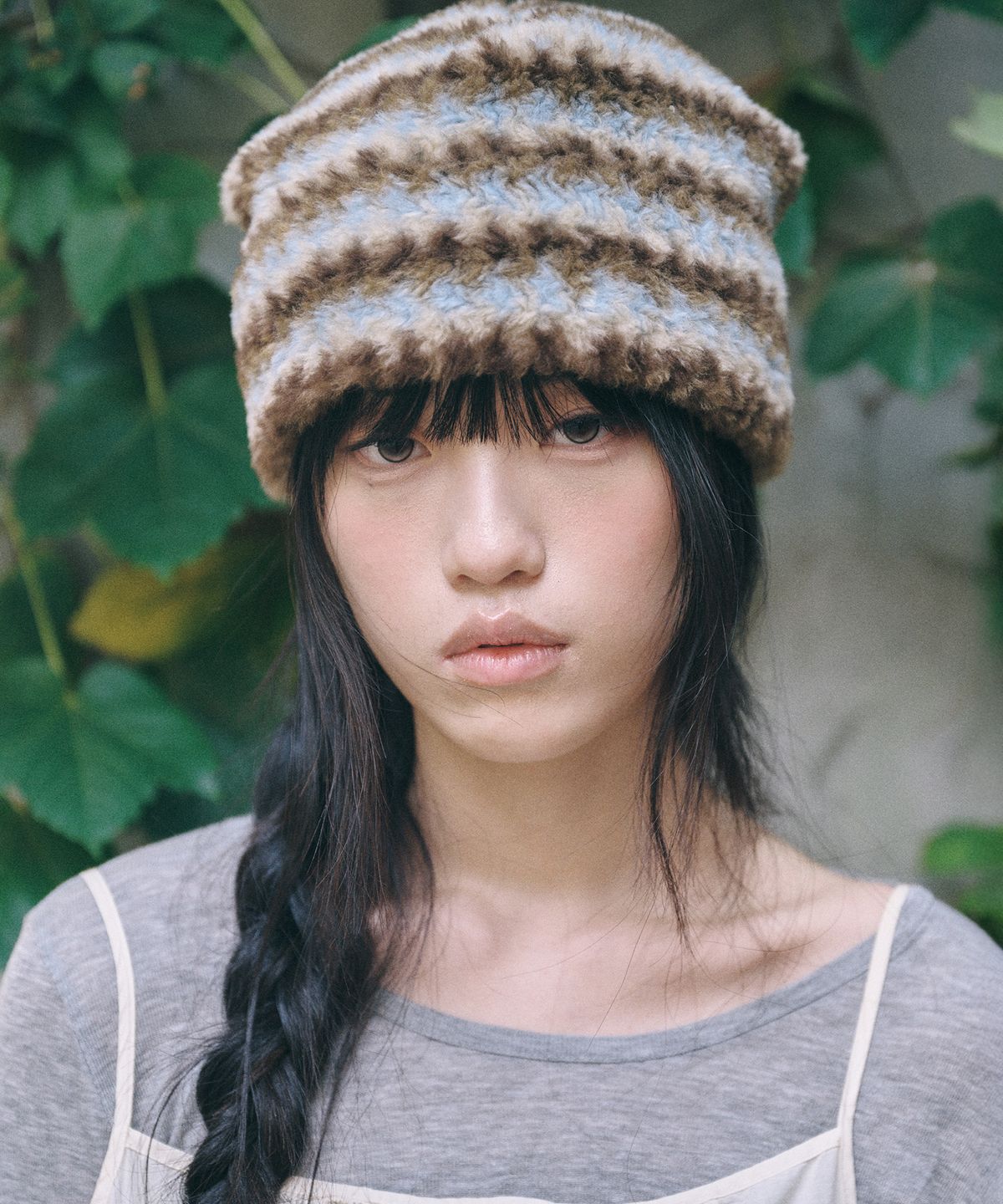 키이비(KIIBI) stripe fur beanie blue