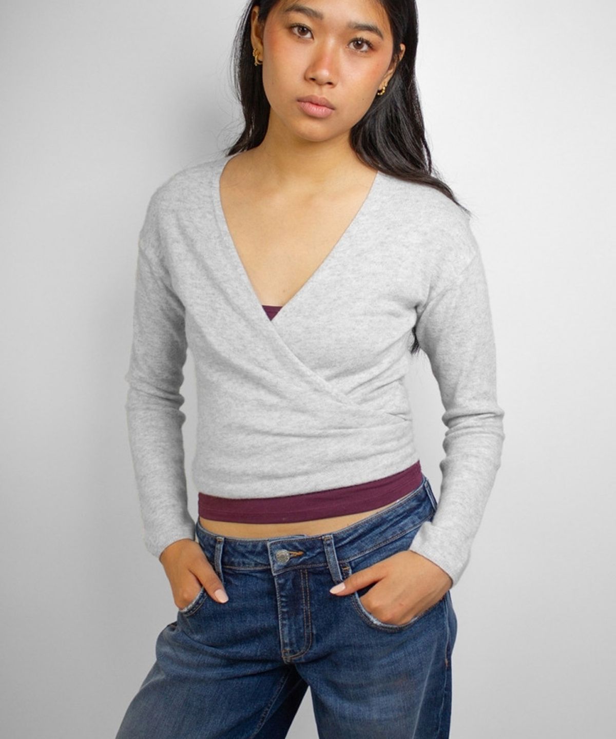 섭듀드(SUBDUED) Shrug Cardigan, V-neck (PEARL GREY MELANGE)