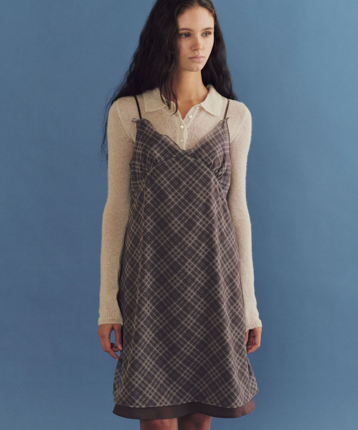 앤니즈(ANDNEEDS) Copper check dress (brown)