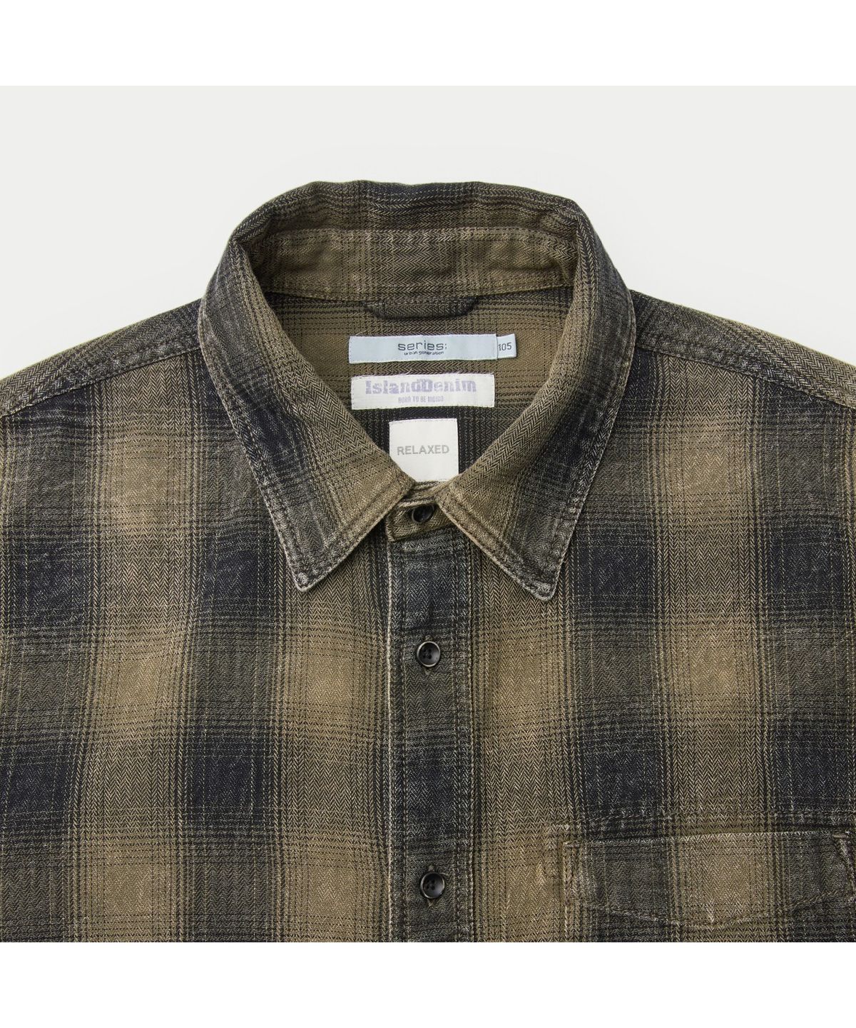 시리즈(SERIES) [ISLAND DENIM] 워싱 카키 체크셔츠(릴렉스핏) SASFW26421KHX