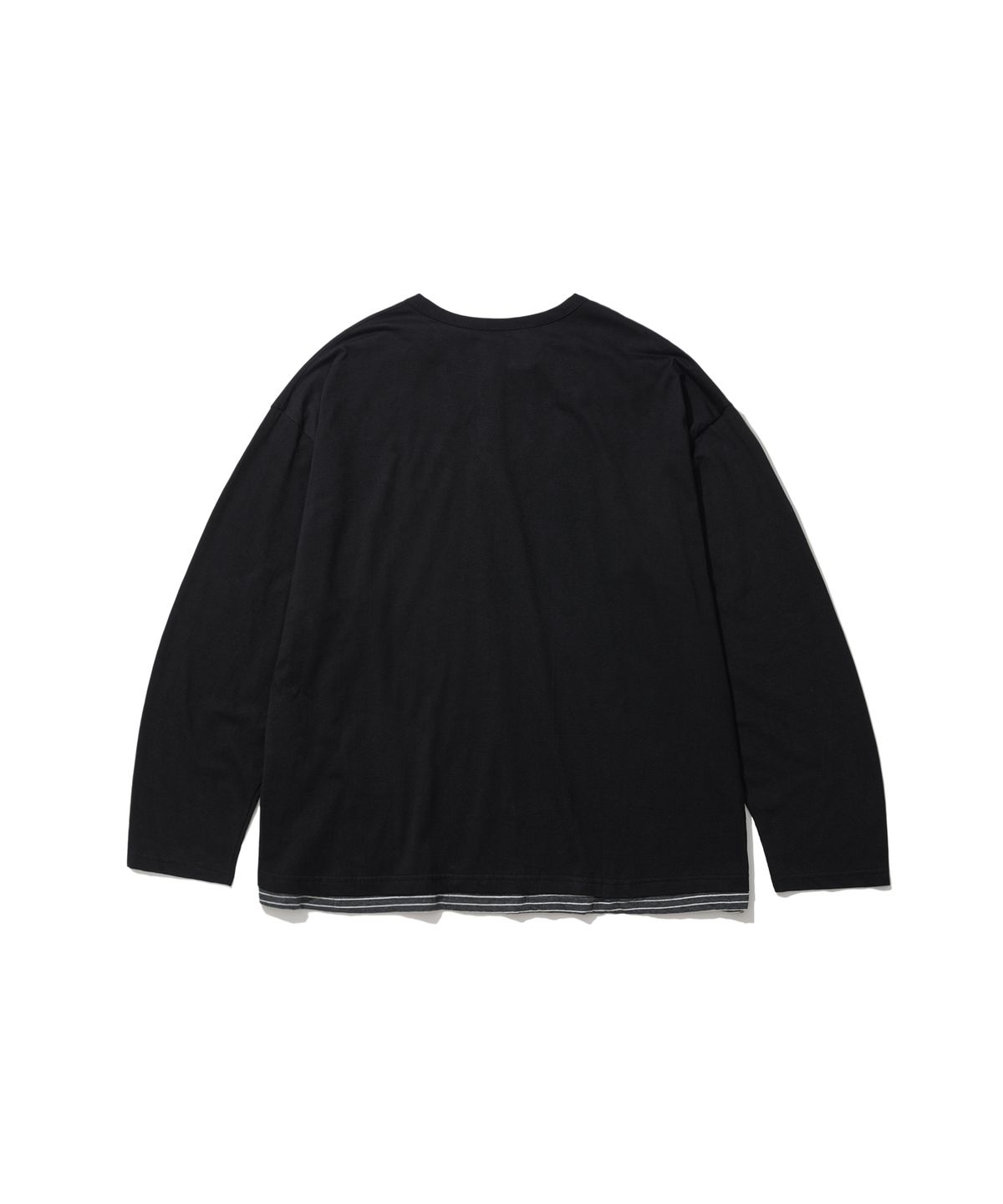 앵글런(ANGLAN) Striped Layered Henley Long Sleeve - Black