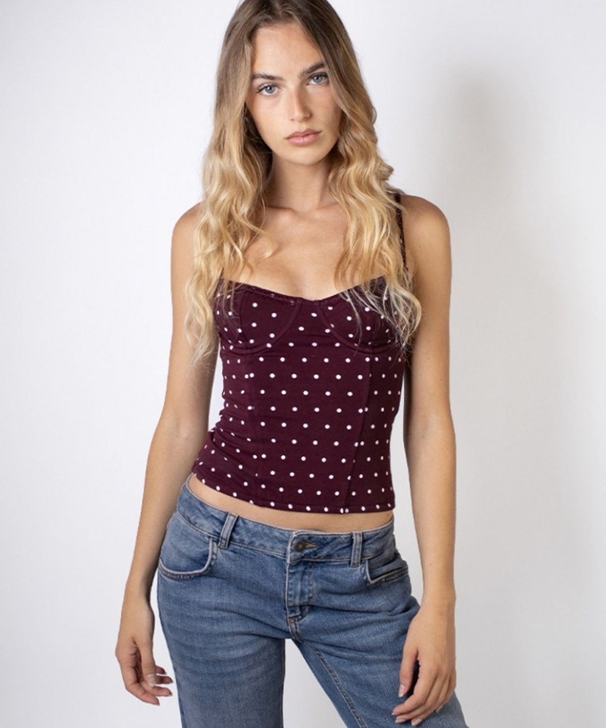 섭듀드(SUBDUED) Bustier Top (STONE RED - PINK DOTS)