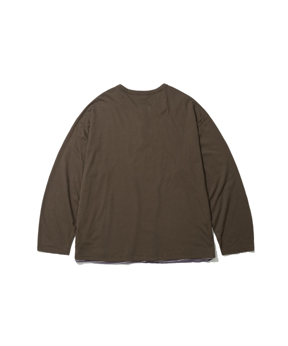 앵글런(ANGLAN) Striped Layered Henley Long Sleeve - Brown