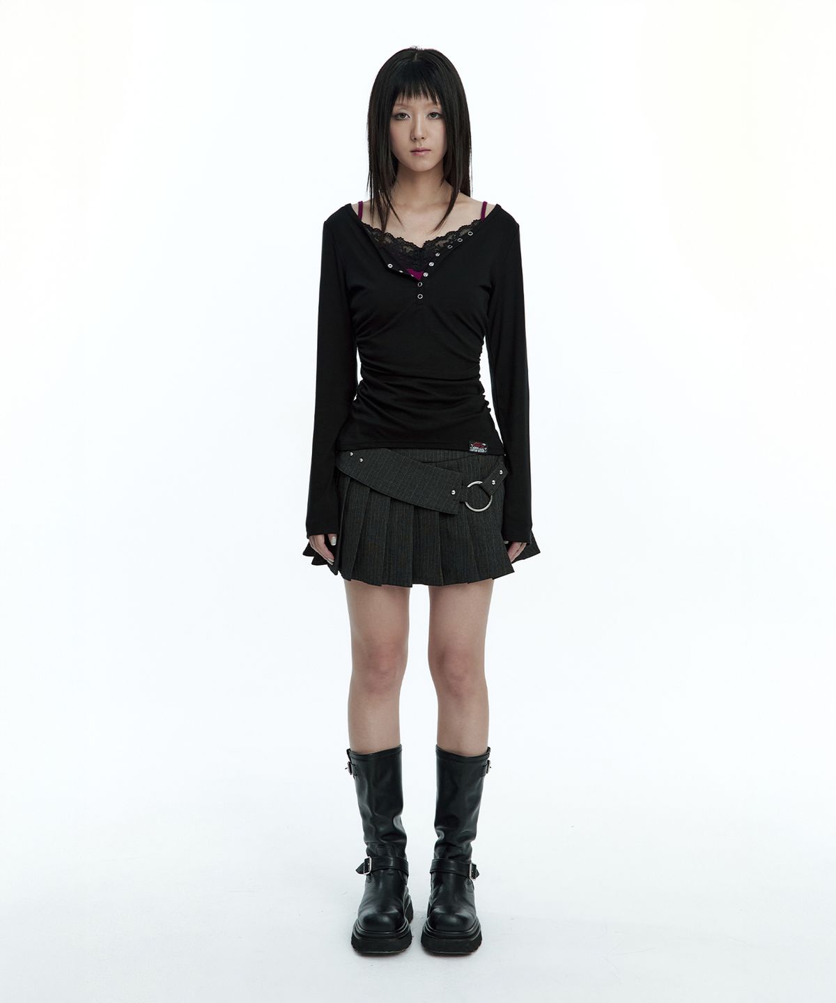 러프넥(ROUGHNECK) Overlap Belt Skirt