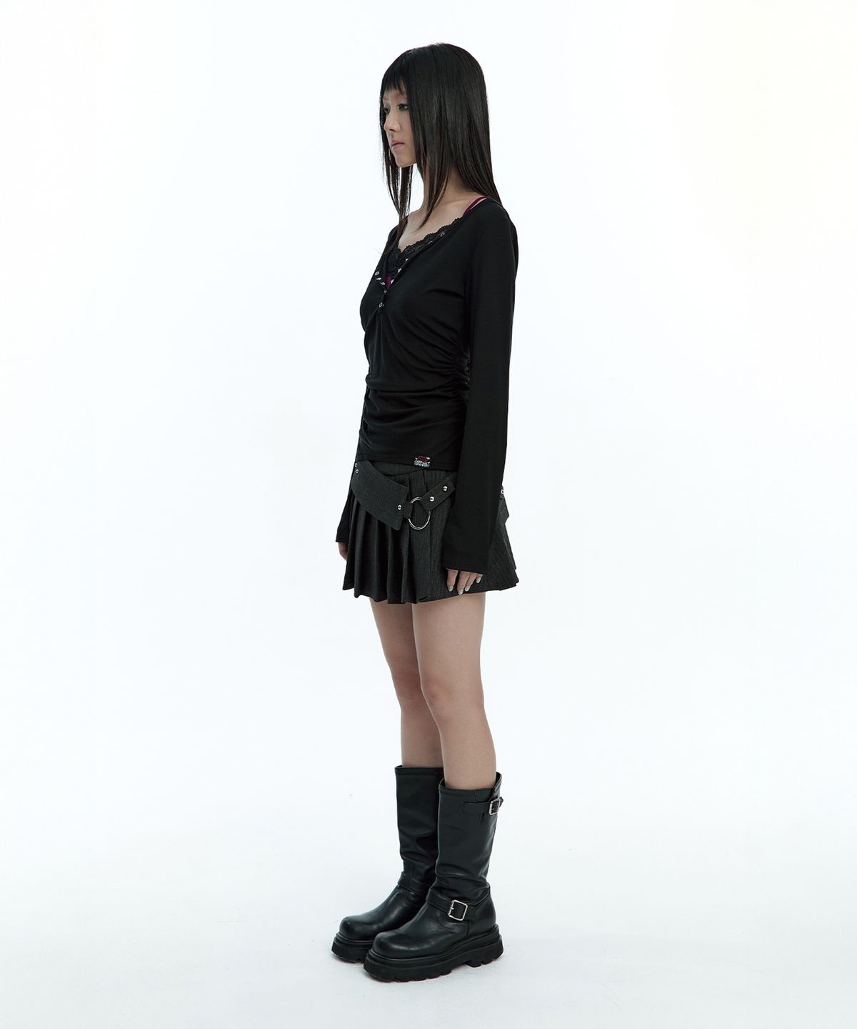 러프넥(ROUGHNECK) Overlap Belt Skirt
