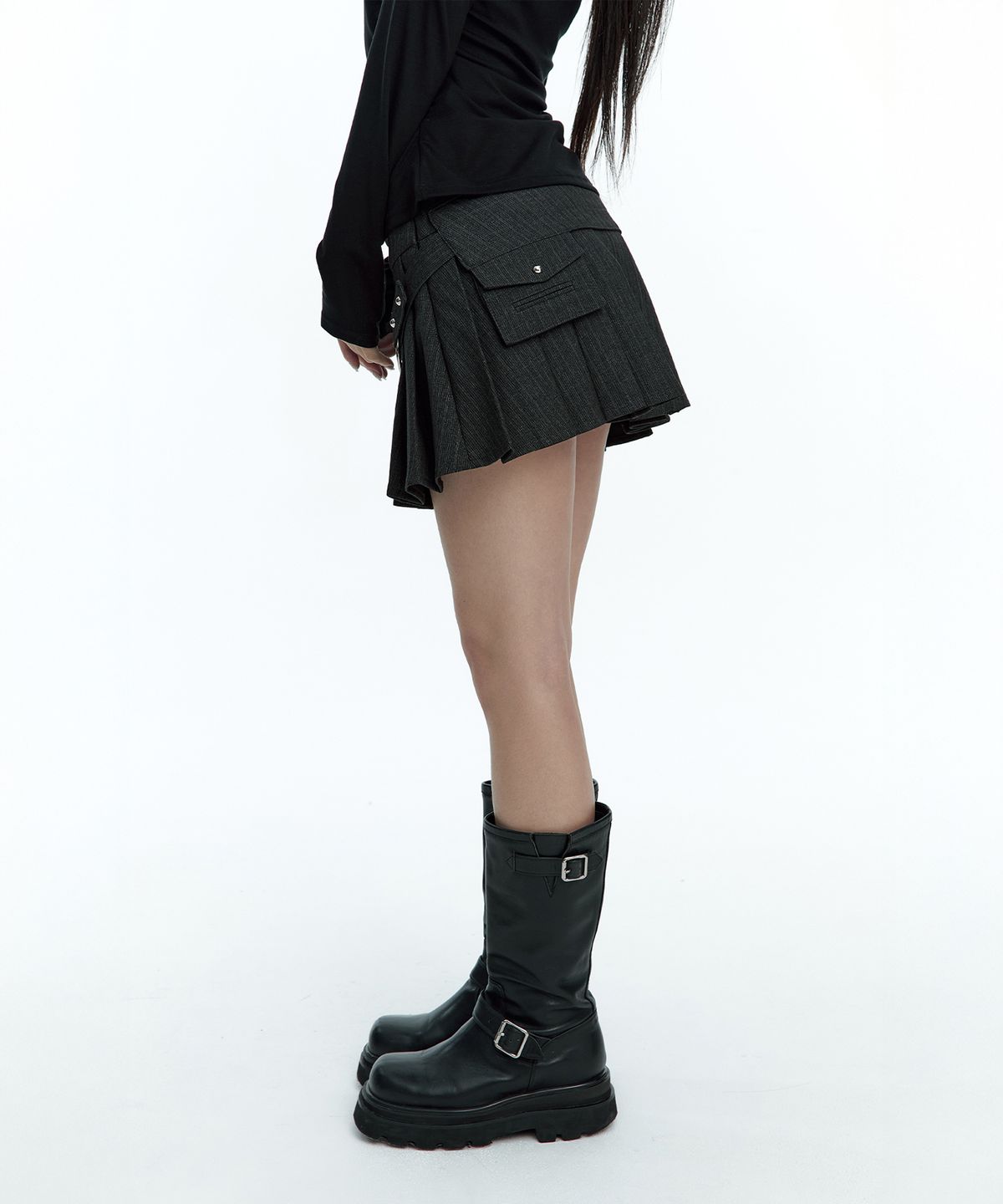러프넥(ROUGHNECK) Overlap Belt Skirt